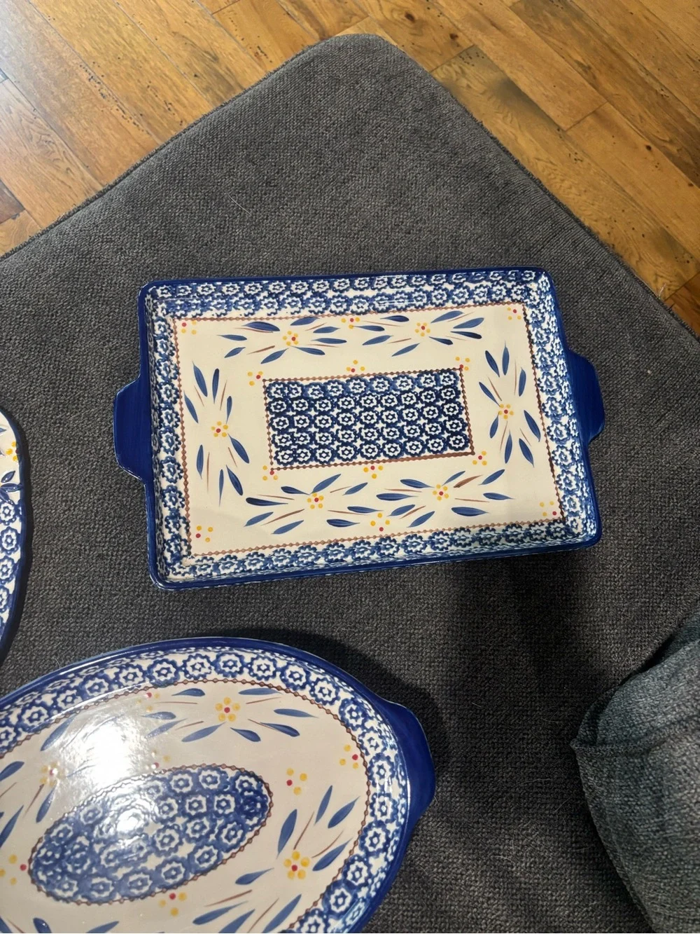 Temp-Tations Blue and White Old World Floral Ceramic Serving Platters Casserole
